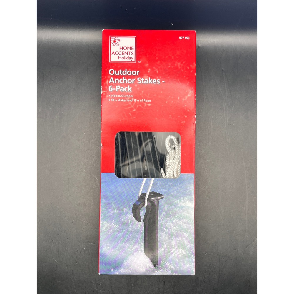 Outdoor Anchor Stakes For Holiday Decorations-6 Pack 10" Stakes 15ftβ Rope- NIB